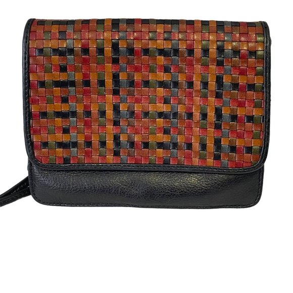 Vera Pelle Weave Woven Genuine Leather Crossbody Bag Multicolor Magnetic Flap - Picture 2 of 15